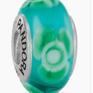 Pandora Authentic Turquoise Flower Murano Glass S… - image 1